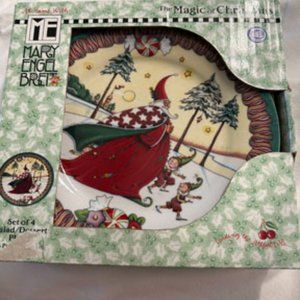 Mary Englebreit set‎ of 4 dessert or salad Christmas plates new in package.